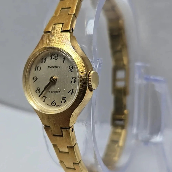 Vintage Burdines Gold Tone Watch 17 Jewels 19mm Dainty Manual Wind Running - Picture 2 of 10